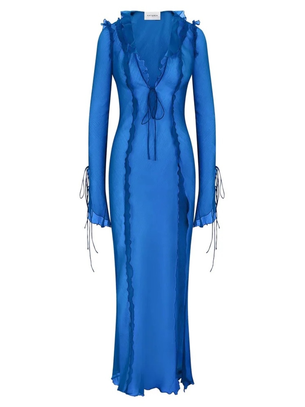 New Rat & Boa Farretti Dress Maxi Blue Sheer Cobalt Small - Picture 5 of 12
